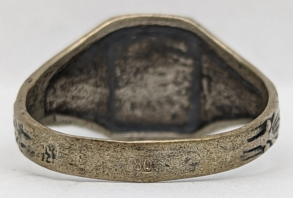 Rare & Poignant WWII German Next-of-Kin Memorial Ring in Enameled 800 Silver Man's Father's Ring11.5