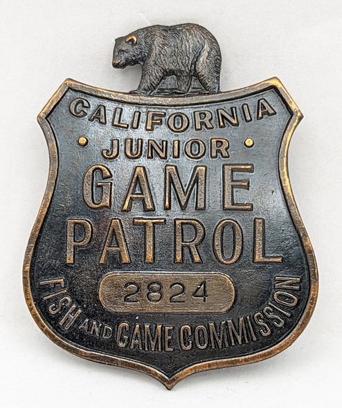 Beautiful 1930s - 1940s California Fish and Game Commission Junior Game Patrol Badge #2824