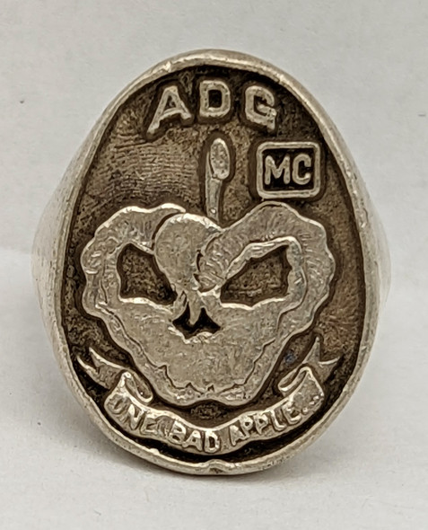 Large Heavy Vintage Ca 2000 ADG Motorcycle Club One Bad Apple Sterling Ring Sz 11.5