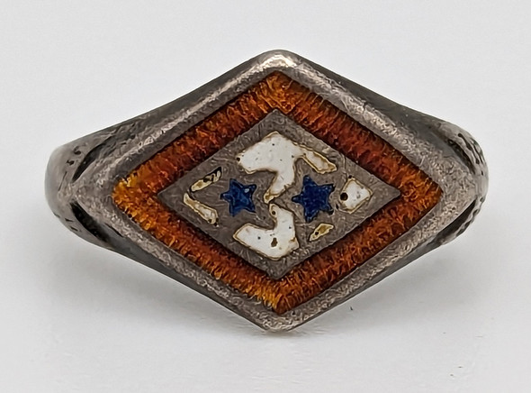 Nice Diamond Shape Design WWI Two Sons In Service Enameled Sterling Ring Small size for Child sz 4