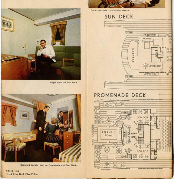 Ca. Early 1960s Greek Line Deck Plan Pamphlet for the T.S.S. Olympia<p> NO LONGER AVAILABLE