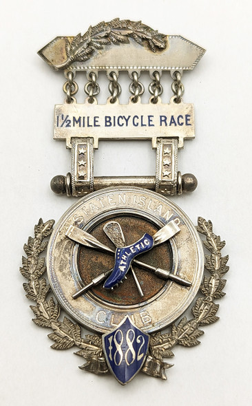 Ext Rare & Beautiful 1882 Staten Island Athletic Club I.S Mile Bicycle Race Silver Medal