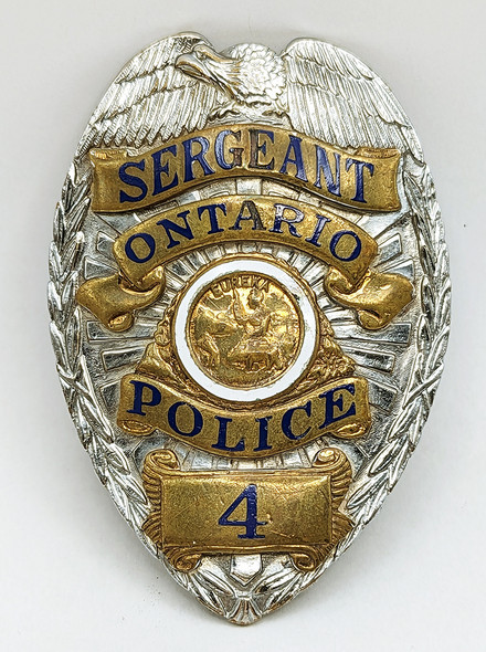 Rare Early 1950s Claremont CA Police Sergeant Badge by Entenmann
