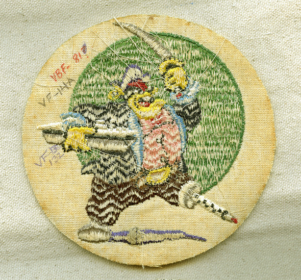 Ext Rare WWII USN VBF-81 Disney Designed Peg Leg Pete Jacket Patch ca 1945
