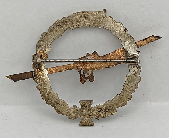 Lovely ca 1917 WWI Austrian Patriotic Aviation Badge in Silvered & Enameled Bronze Large wreath