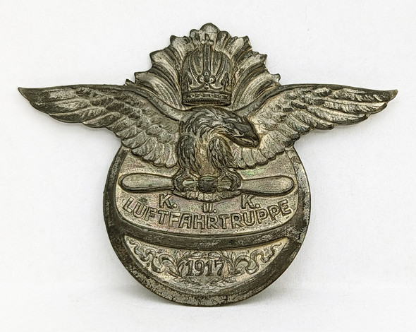 Scarce 1917 WWI Austrian Aviation Donation  Badge in Silvered White Metal with Steel Pin
