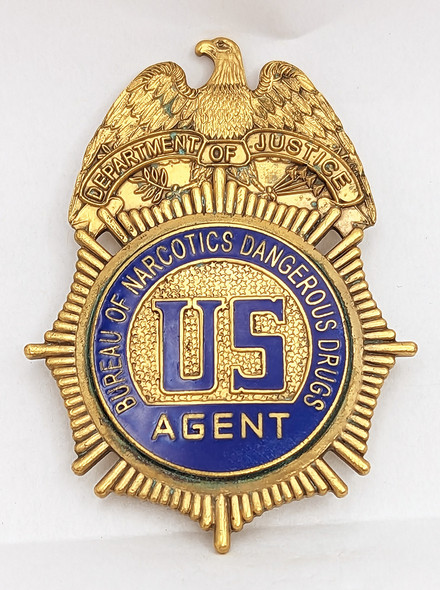 Great Early 1970s US DOJ Bureau of Narcotics & Dangerous Drugs Agent Badge #35214 by Blackinton