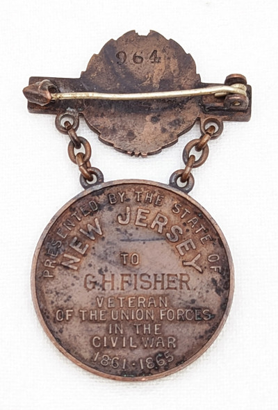 NJ Civil War Veteran Medal #964 of G.H. Fisher Co. G 30th Regt NJ Inf
