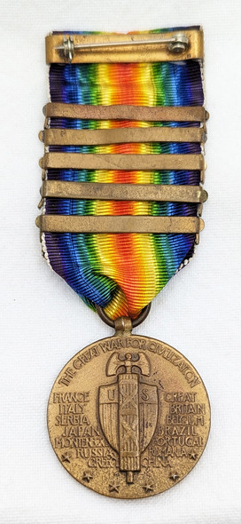 Beautiful WWI US Army Victory 5 Bar Medal with Rare Montdidier-Noyon Bar