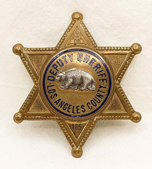 Ext Rare 1930s Silver Bear 6-pt Star Los Angeles Co CA Deputy Sheriff Badge #185