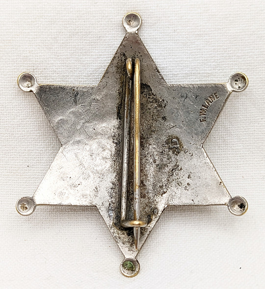 Fabulous 1900's - 1910's Mission Indian Federation Police Badge #33 by San Diego Maker F.W. Lane