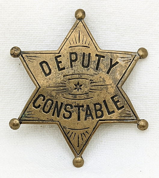 Nice Old Mid Size 1920s "Stock" Deputy Constable 6pt star Badge with Great Embellishments