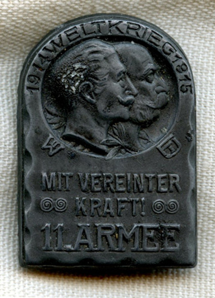 Early WWI Austrian 11th Army Cap Badge Germany & Austria "Joined Together"