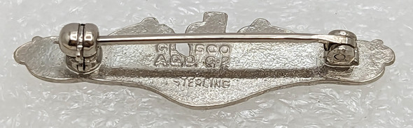 Mid 1950s USN Enlisted Submariner Cap Size Dolphin by GEMSCO in Rhodium Plated Sterling
