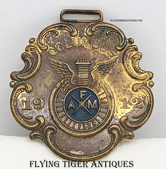 Ext Rare 1912 Federation of America Motorcyclists FAM Columbus OH Rally Watch Fob Adv US Tires