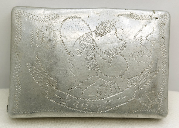 Wonderful WWII 1944 Soviet Cossack POW Made Aluminum Cigarette Case from Stalag 366 in Sedlez/Siedlc