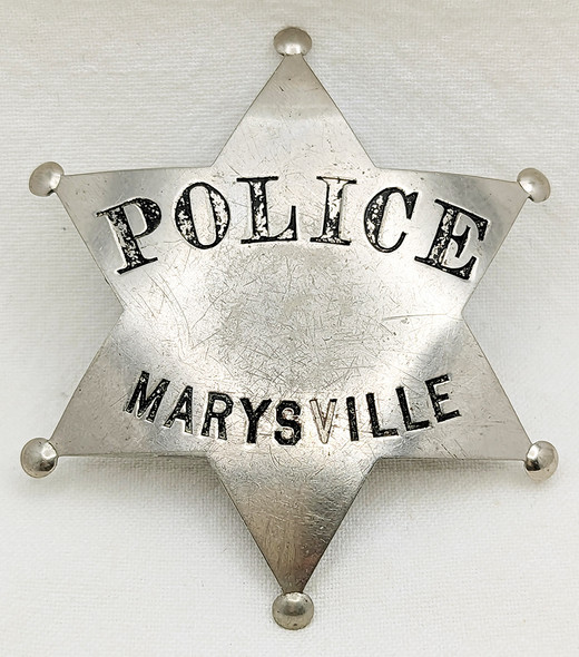 LARGE ca 1900s-1910s Marysville CA Police 6-pt Star Badge