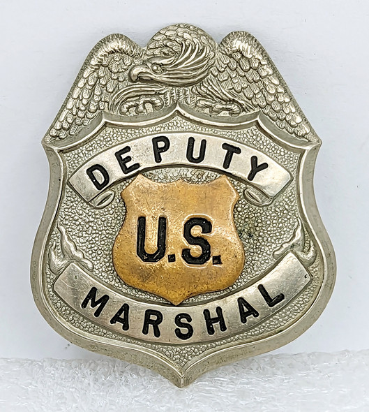 Rare 1920s Deputy US Marshal Badge Two-Tone Eagle Top by Chipron