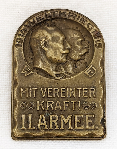 Early WWI Austrian 11th Armee Cap Badge in Gilt Brass 1914-1915