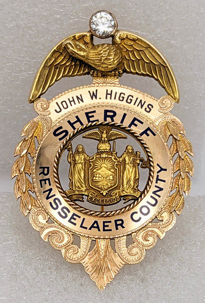Large & Stunning 14K Gold 1936 Rensselaer Co NY Sheriff Badge of John W. Higgins