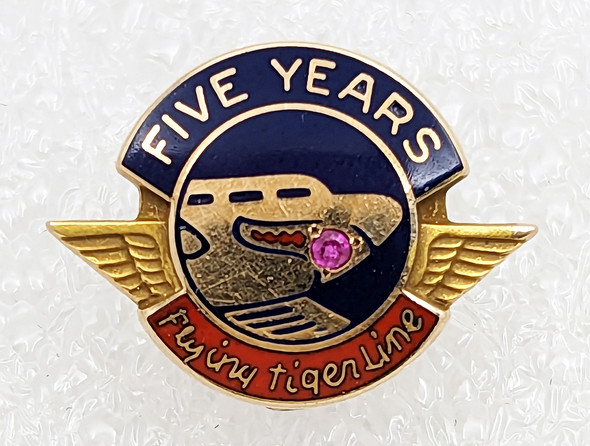 Iconic 1950s Flying Tiger Line Air Freight 5 Year Service Pin in 10K Gold by Balfour