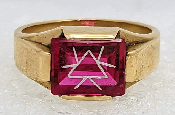 Ext Rare 1920s 10K Gold & Ruby Intaglio Type KKK Ku Klux Klan Member Signet Ring