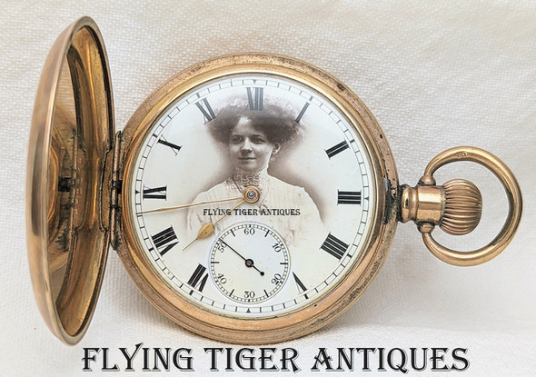 Beautiful 1909 Photographic Woman's Portrait Dial American Waltham 15 Jewel Pocket Watch
