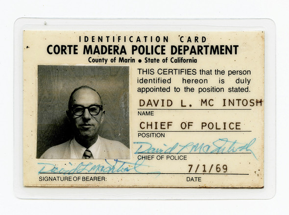 1969 Corte Madera CA Police Chief Credential & Laminated Business Card