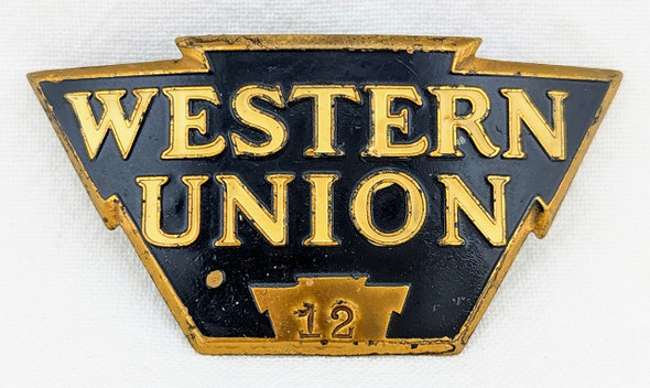 Rare 1920s-30s Western Union Telegraph Agent/Messenger Hat Badge