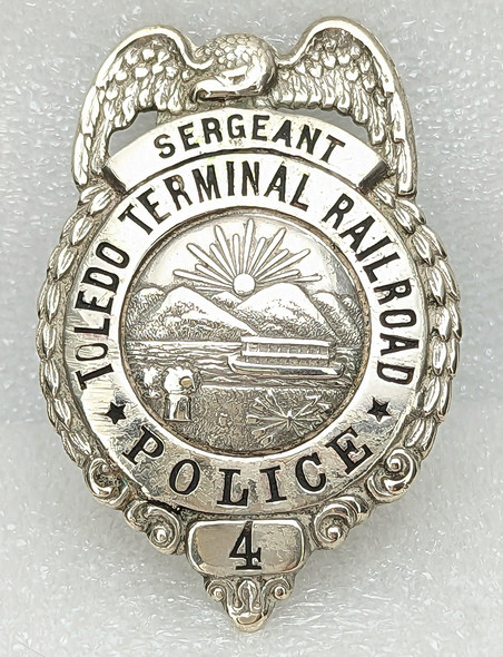 Rare Small R.R. Rank Badge ca 1910s - 20s Toledo Terminal Railroad Police Sergeant Badge #4