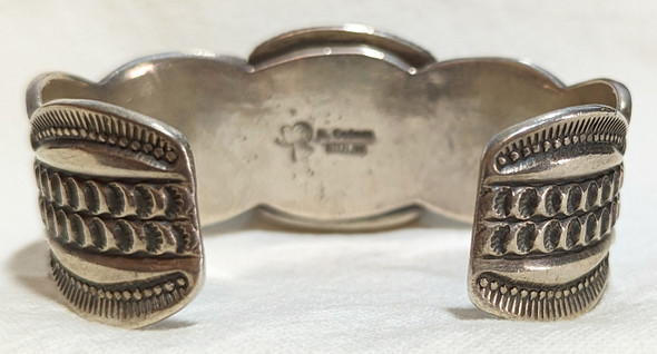 Heavy Large Deeply Stamped Navajo Silver & Royston Turquoise Bracelet by Darrell Cadman