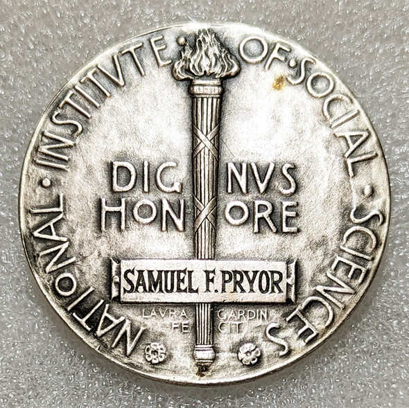 Nat Inst of Social Services Silver Medal Awarded to Samuel F. Pryor Jr Service with the US Treasury