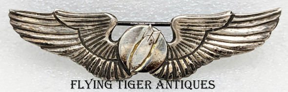 Fabulous WWII Chinese Made USAAF Bombardier Wing with Jaunty Tilted Bomb at Center