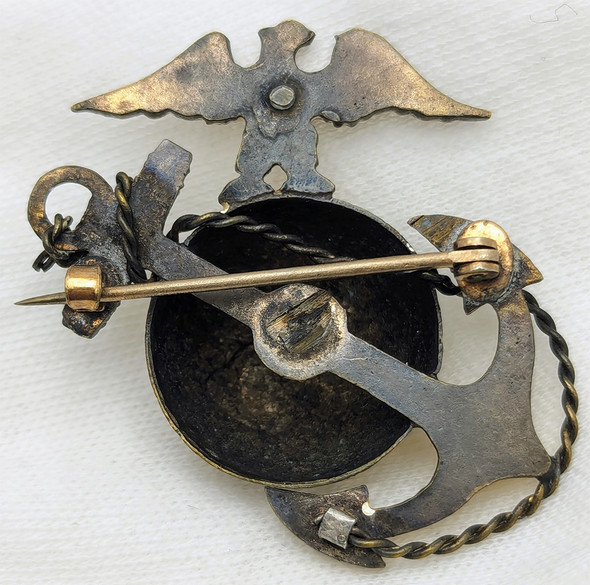 WWI USMC M1912 Officer Hat EGA Gilt Silvered Bronze in the Meyer Pattern Period conversion Pinback