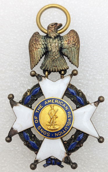 Scarce ca 1900 Sons of the American Revolution Member Badge Medal #7956 in Silver