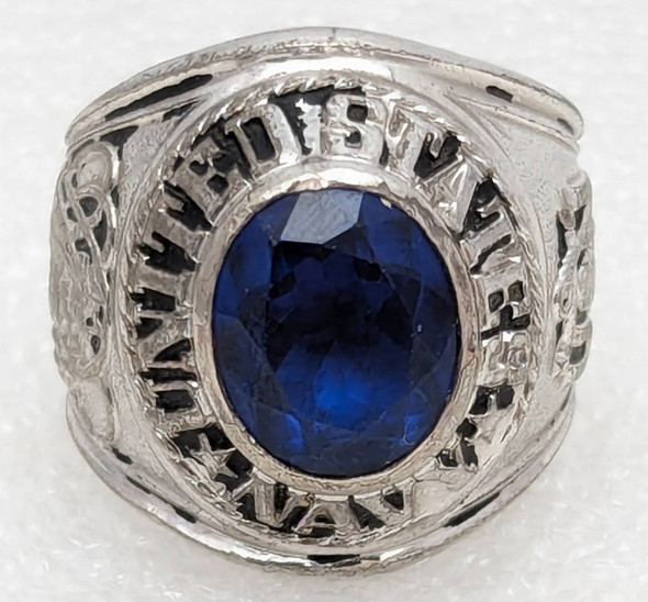 1970s-80s USN Heavy Sterling Ring with Sails to Atoms Emblem sz 8-8.5