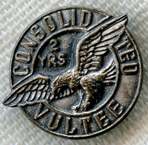WWII Era Consolidated Vultee Aircraft 2 Years of Service Lapel Pin by Bastian Bros.