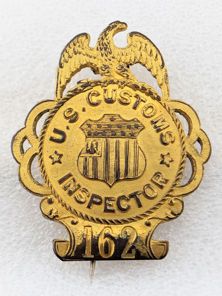 Wonderful 1870s US Customs Inspector Badge #162 in Gilt Bronze