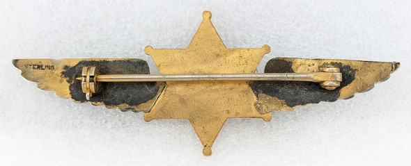 Ca 1939 1st Issue Fresno Co CA Aero Squadron Dep Sheriff Wing in Sterling & Gilt and Enameled Bronze