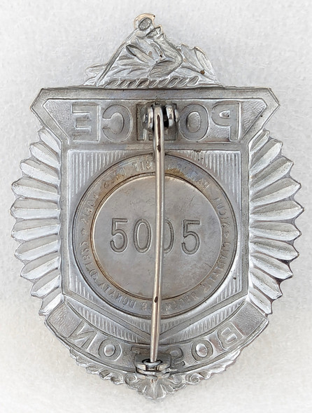 Nice Late 1940s-Early 1950s Boston MA Police Badge #5005 in Chrome Plated Nickel