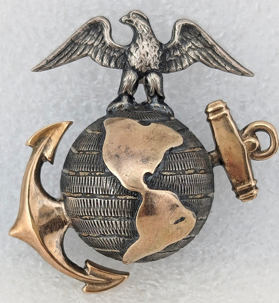 Beautiful WWI USMC Officer Dress Collar EGA in Solid Silver & Gold Drop in Catch