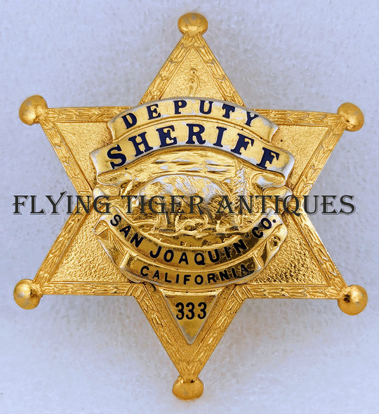 Beautiful ca Late 1940s-Early 1950s San Joaquin Co CA Deputy Sheriff Badge #333 Probably LAS&SCO