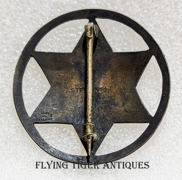 Unique ca 1900 SIX Point Circle Star Stock Deputy Sheriff Badge in Sterling Silver by Ed Jones