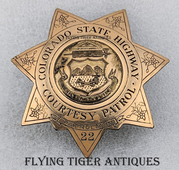 Ext Rare 1935 1st Issue / Run Colorado State Highway Courtesy Patrol Patrolman Badge #22 by Kaufman