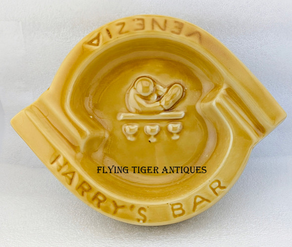 1950s-60s Ashtray from Harry's Bar in Venice in a Lovely Burnt Yellow Translucent Glaze Signed