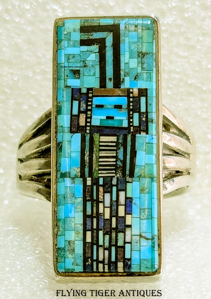 Stunning & ICONIC 1990s-2000s Carl & Irene Clark Micro Inlay Navajo Silver Ring size 10
