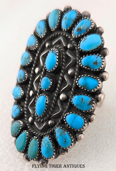 Beautiful Old 1930s-1940s Zuni Cluster Ring with Lovely Turquoise