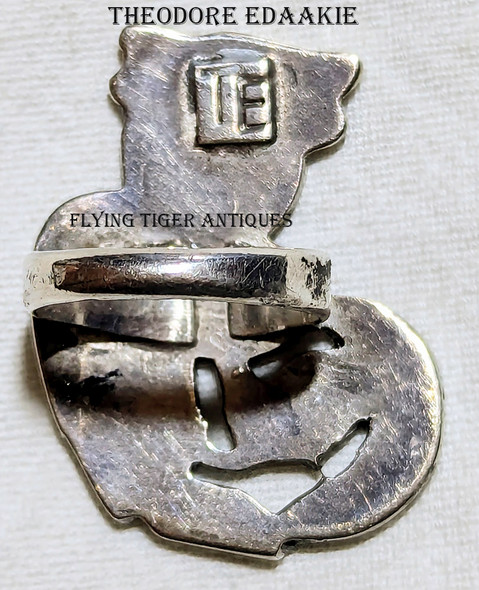 1960s Zuni Silver, Sleeping Beauty Turquoise Coral Heishi Shell Owl & The Moon by Theodore Edaakie