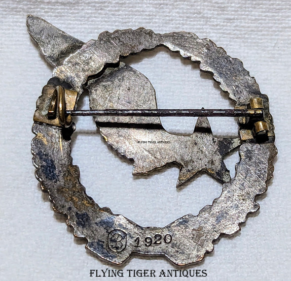 1917 French Army Observer Badge Type 1 #1920 Converted to Pinback possibly for wear by an American