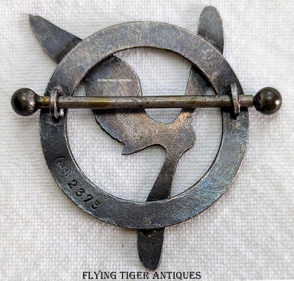 ca 1917 French Army Aircraft Airship or Balloon Crew Badge Type 1 # 2373 with Barbell Suspension